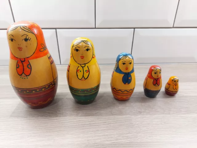 Muñecas rusas de anidación, matrioshka, vintage, pintadas a mano, hechas en Rusia