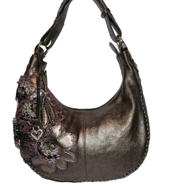 Brighton Fabiola 3D Applique Masterpiece Floral Embroidered Shoulder Handbag$450