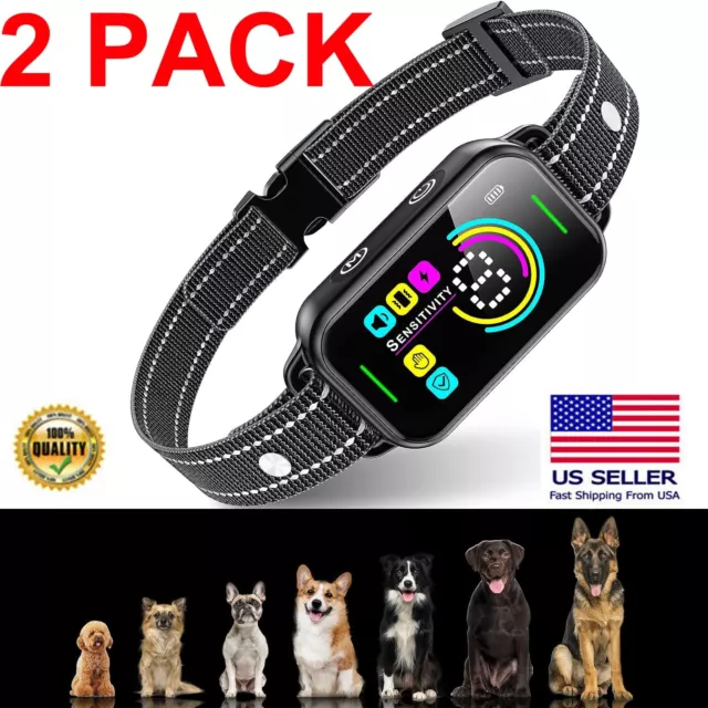 2Pack Smart Dog Training Bark Collar Anti Barking Rechargeable Waterproof w/Beep