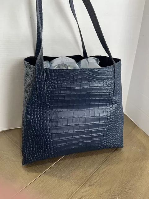 Mark and Graham Everyday Italian Croc embossed  leather tote Bag Handbag blue