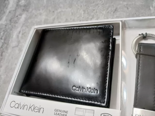 Calvin Klein Ck Mens Leather Bifold Id Wallet Key Fob RFID Black 79220 DEFECT 2