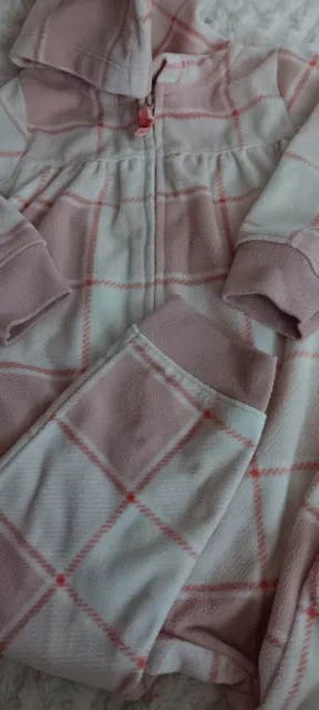 Carter's Baby Girl infant Hooded Fleece Jumpsuit Pink Ivory 12 MONTHS 2