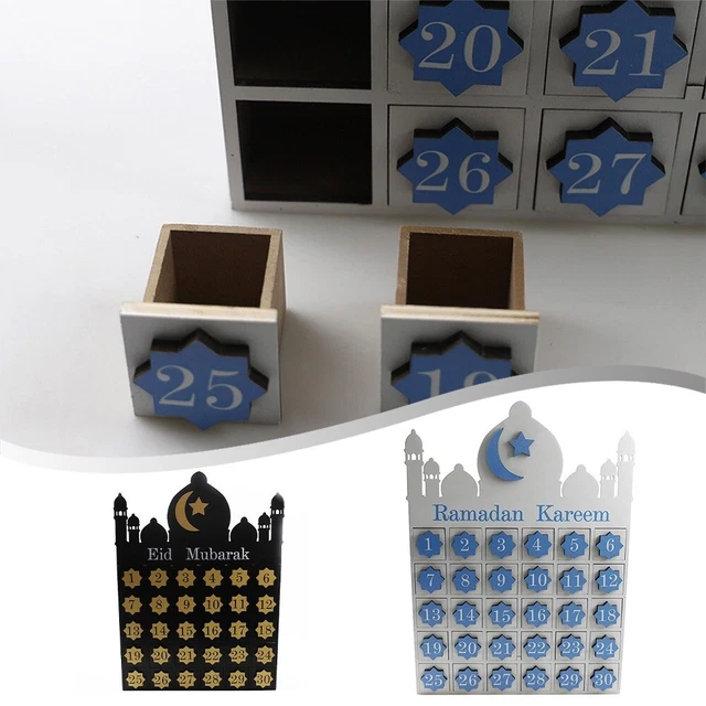 wokdsbl Calendrier du Ramadan en bois, décoration DIY du Ramadan compte à rebours de 30 jours, calendrier de l'Avent Aïd Mubarak, décoration du Ramadan, compte à rebours, décoration de prière du
