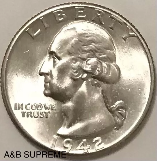 1942 Washington Quarter Gem Bu Uncirculated  90% Silver