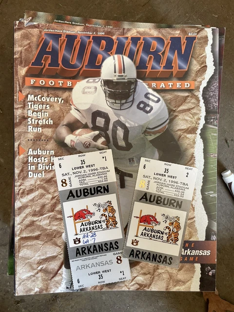 1996 Auburn Tigers Vs Arkansas Razorbacks Full Ticket And Game Program