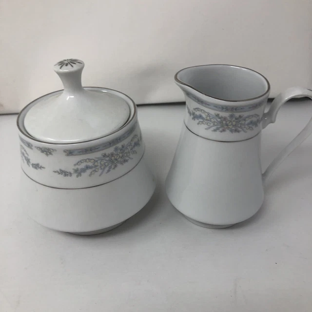 Crown Ming Fine China Cream and Sugar set Jian Shiang vintage silver rimmed