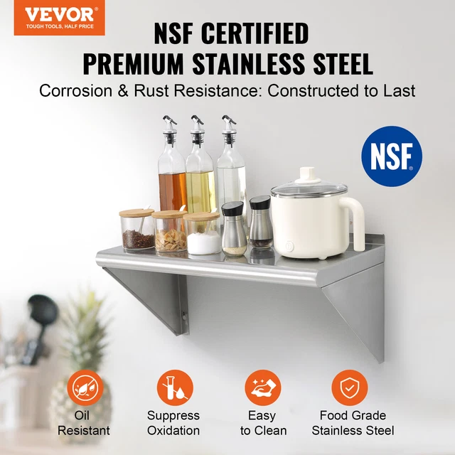 VEVOR 24"x12" Stainless Steel Kitchen Restaurant Shelving Wall Mounted Shelf 2