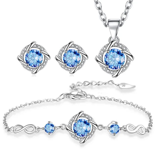 925 sterling silver bracelet necklace earrings blue zircon clover jewelry sets