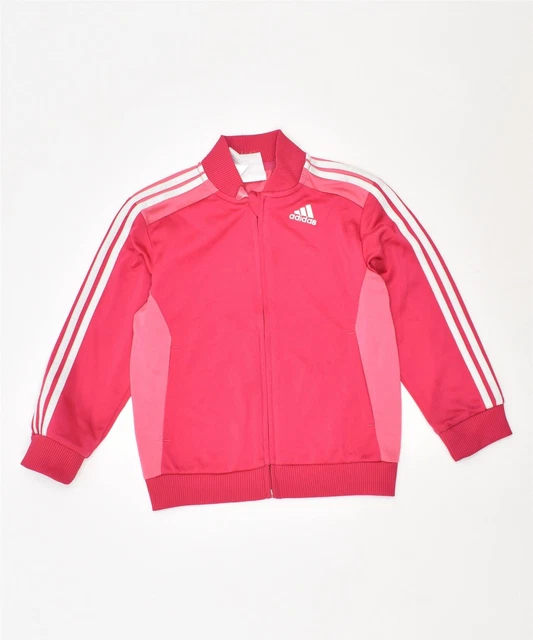 ADIDAS Girls Tracksuit Top Jacket 3-4 Years Pink Polyester DD17