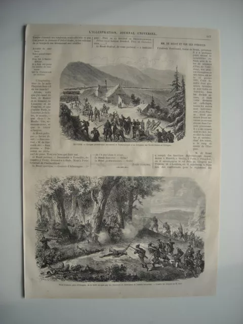 Gravure 1866. Guerre Austro-Prussienne. Baviere. Troupes Prussiennes. Uttingen.