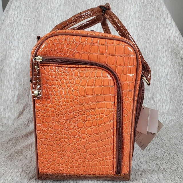 NEW 4 pc SAMANTHA BROWN Baby Croc Underseat Wheeled Bag 15" Carryon Orange/Camel 3
