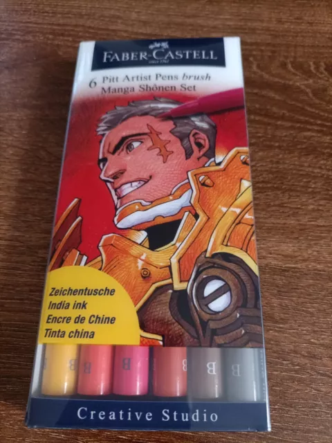 Faber-Castell 6 Pitt Artist Pens Brush Manga Shonen Set