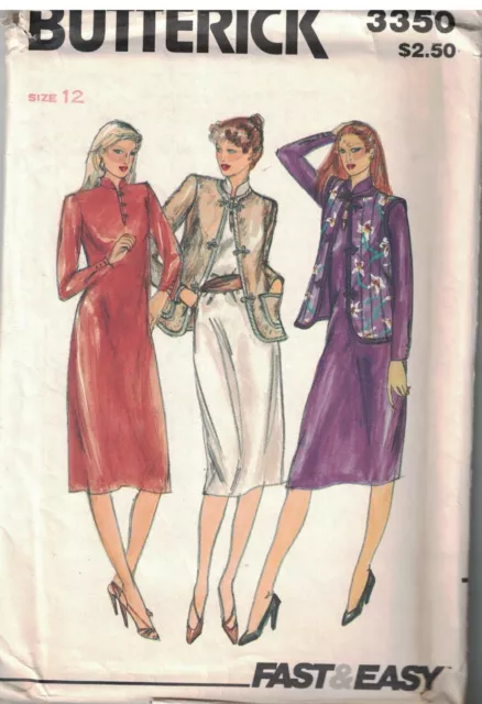 3350 UNCUT Vintage Butterick Sewing Pattern Miss Loose Fitting Jacket Dress Vest