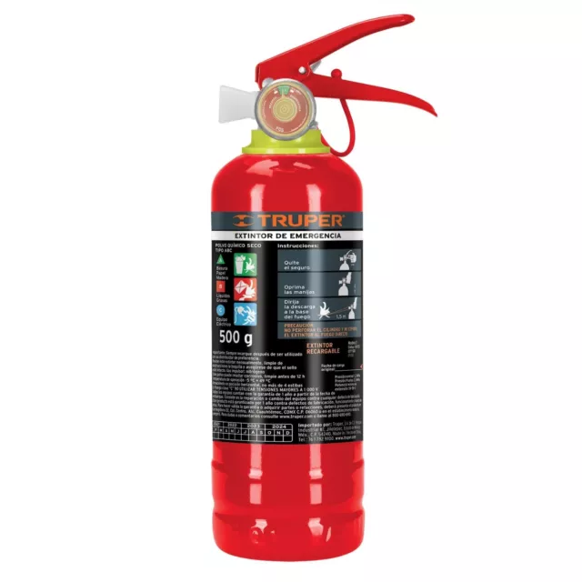 Truper 101172 Portable Rechargeable Fire Extinguisher ABC Type Powder