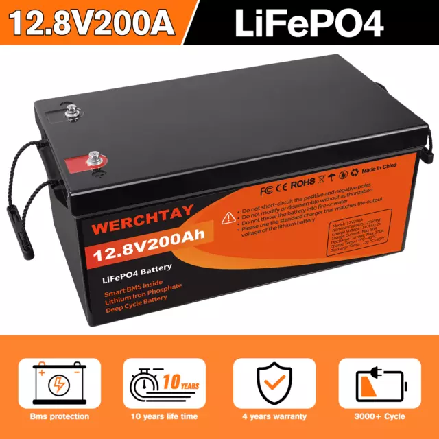 12V 200Ah Lithium Batterie LiFePO4 Akku mit 2560Wh für Solaranlage Wohnmobile