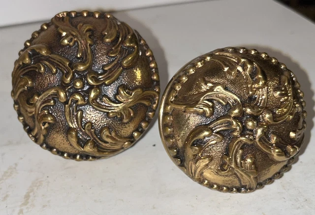 Ornate Antique Bronze Victorian Entry Brass Door Knob Set Heavy