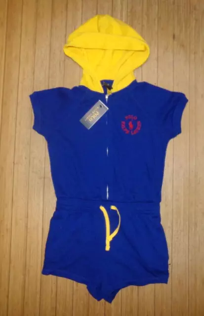 Nwt Baby Polo Ralph Lauren S/S Romper Dress~Blue & Yellow~Med 8-10