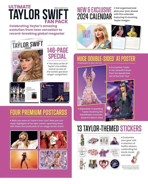 TAYLOR SWIFT FAN PACK Magazine 2024 Calendar 9 Gifts, 4 ARTCARD & 2