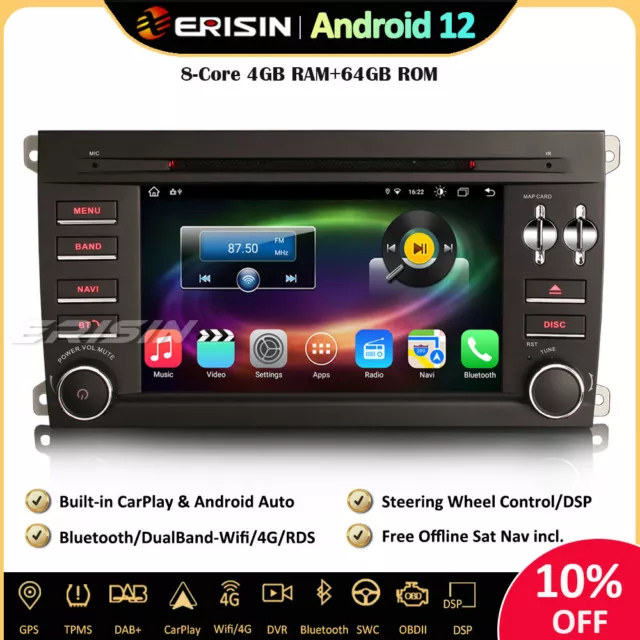 64Go CarPlay Android 12 Autoradio GPS DAB+CD Canbus RDS Wifi for Porsche Cayenne