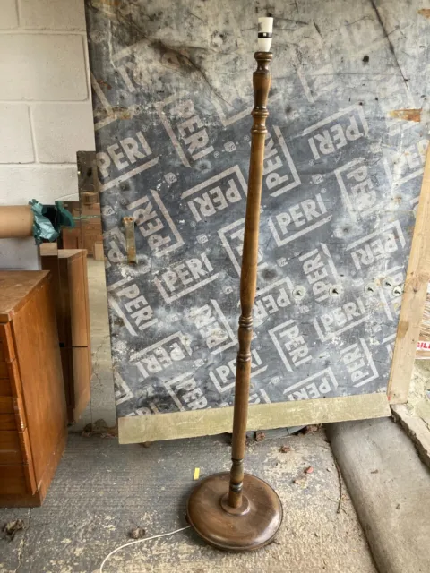 Vintage Antique Brown Wooden Standard Floor Lamp with Short Lead