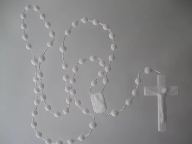 5 Stück Nylon-Rosenkränze Weiss  Kunststoff-Rosenkranz Plastik Rosary, Rosario