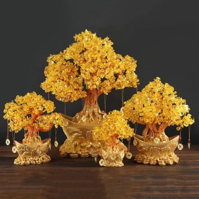 NEW Crystal Money Tree Ornament Feng Shui LUCKY Wealth Gift Chinese Golden Tree/