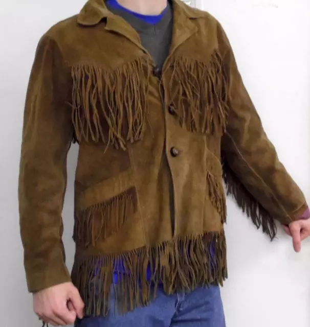 HOMME VINTAGE GENUINE Leather Frange Veste Iris Doublure Bon tat