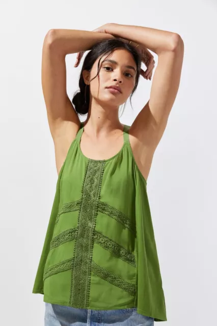Anthropologie TINY Womens Sz S Embroidered Lace Tank Top Blouse Moss Green