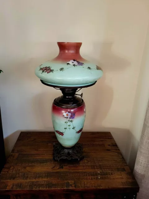 Antique Success Hand Painted Gone With the Wind GWTW Oil Lamp 23" x 12"
