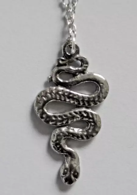 Chain Necklace #201 Pewter SNAKE (30mm x 15mm) REPTILE silver tone pendant