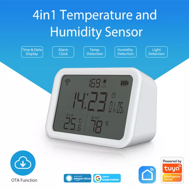 Tuya WiFi Smart Sensor 2.4GHz 4 in 1 Temperature Humidity Sensor Smart Life APP