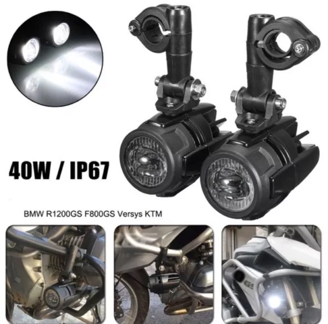 2 Fari Supplementari Led Faretti Moto Faro E9 Bmw Gs1200 Lc Adv F800 F700 40W