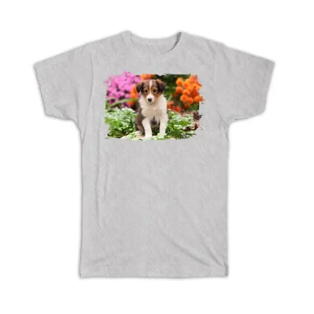 Gift T-Shirt : Australian Shepherd Puppy Flowers Dog Pet Animal Cute