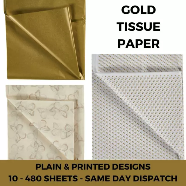 Gold Tissue Paper Sheets - Large Acid Free 50x75 Plain & Printed Polka Dot