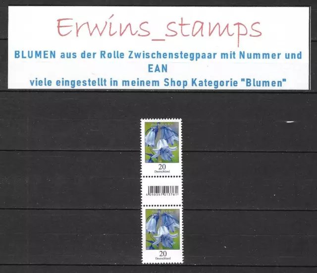 BLUMEN Bund POSTFRISCH Mi.-Nr.: 3315 2er-Streifen EAN mit Nummer 5 - 500 Auswahl