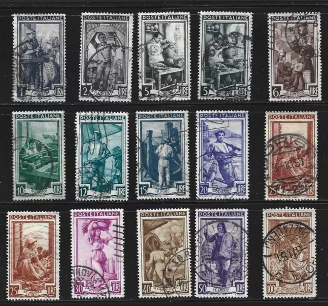 ITALIE  - Série de 15 timbres oblitérés "Italie au travail" de 1950