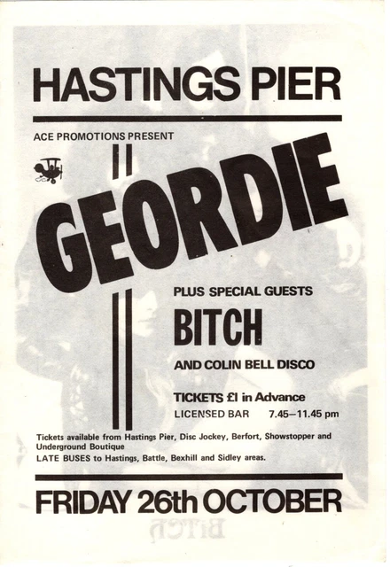 AC DC BRIAN Johnson Geordie Flyer vintage double face Hastings Pier ...