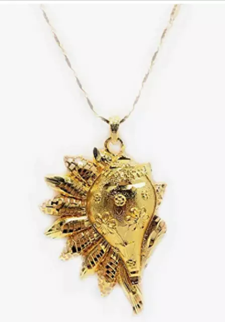 Indian Traditional Gold Plated Conch Shell Design Pendant With Chain For Women