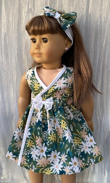 18" OUR GENERATION~AMERICAN GIRL Dolls Clothes ❇ GREEN FLORAL ❇ DRESS ❇ H/BAND