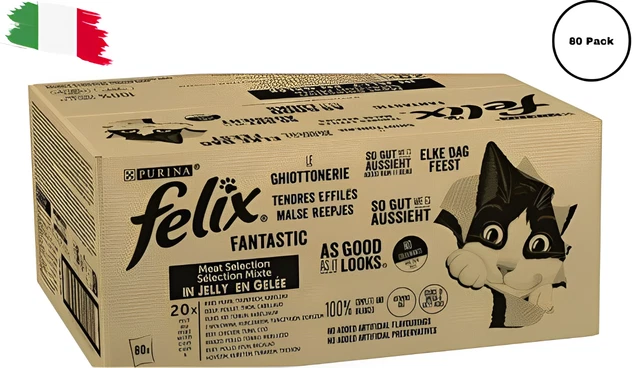 Purina Felix Le Ghiottonerie Cibo Umido per Gatti con Manzo Pollo 80 Buste 85g