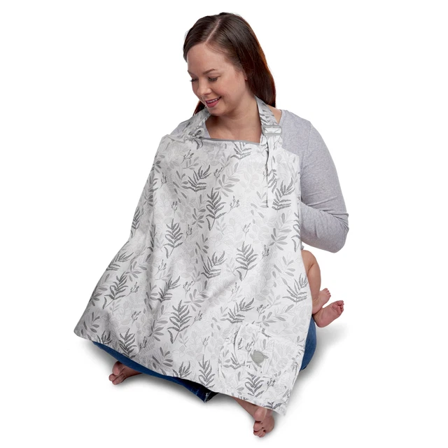 Boppy Nursing Cover for Breastfeeding, Gray Ferns, Apron Style with Storage Pock