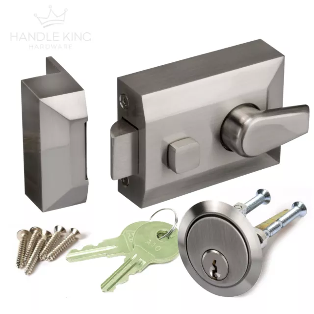 Night Latch Front Door Lock with Standard 60mm Backset - Brushed Chrome Finish