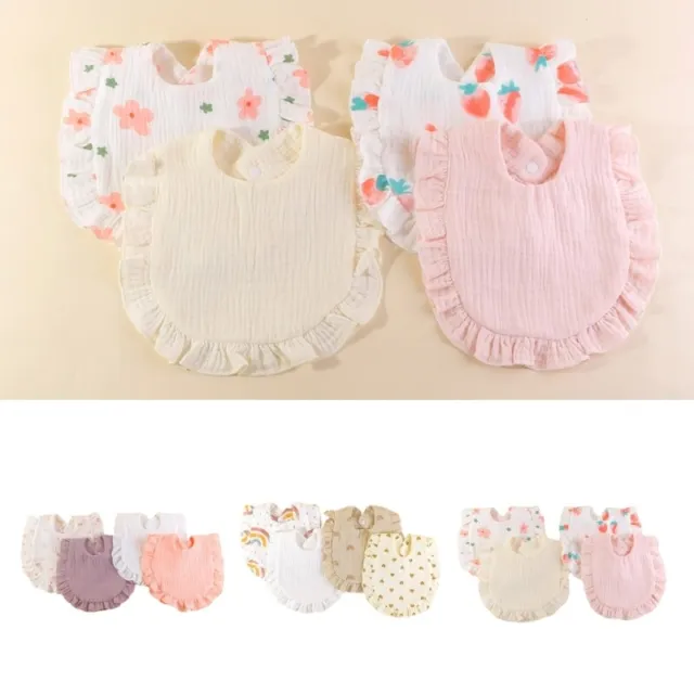 Pack of 4pcs Baby Feeding Bibs Drooling Bib Ruffle Floral Infant Saliva Towels