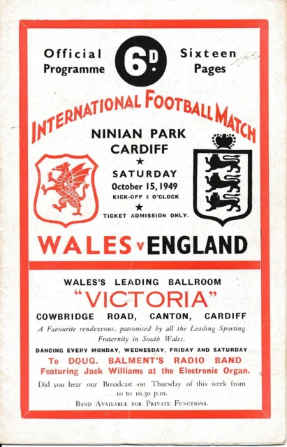 WALES v England (World Cup Qualifier / Home International @ Cardiff City) 1949