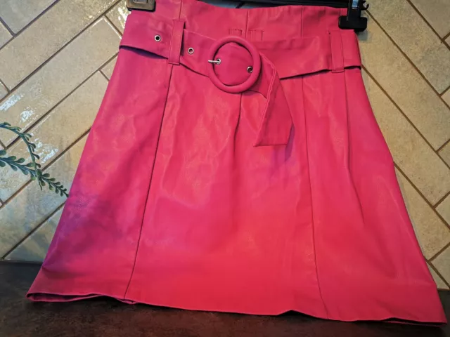 ZARA HIGH WAISTED Hot Pink Faux Leather Skirt With Belt Size S UK