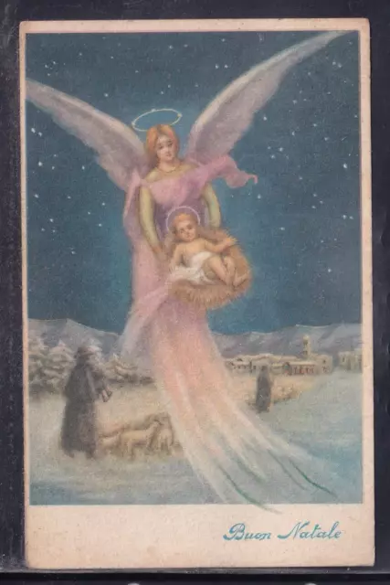 Cartolina Buon Natale Paesaggio Angelo Gesù Bambino Z1081