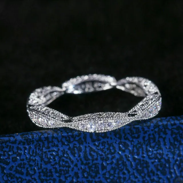 0.5Ct Round Simulated Diamond Pave Eternity Wedding Band 14K White Gold Plated