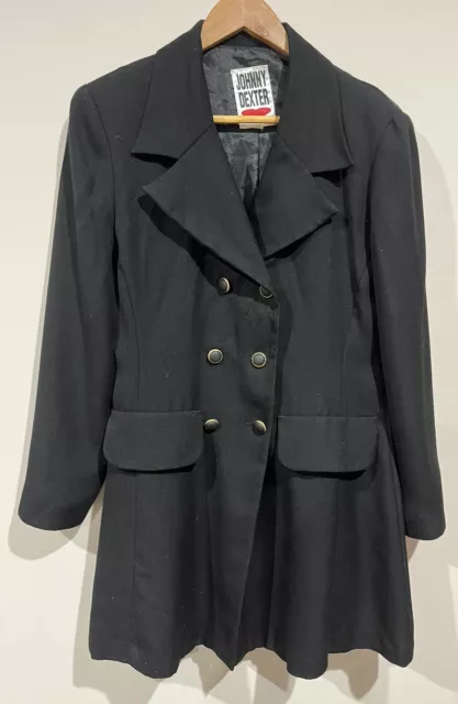 JOHNNY DEXTER Label 90's Y2K VINTAGE Women Size 10 Black Jacket Coat Trench