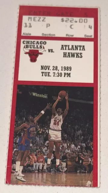 11/28/89 Atlanta Hawks Chicago Bulls NBA Ticket Stub Michael Jordan HOF Wilikins