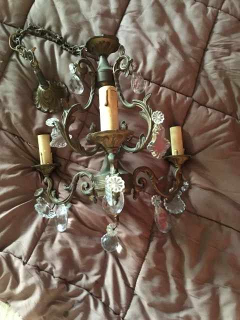 LUSTRE ANCIEN PAMPILLES cristal 3 branches EUR 100,00 - FR